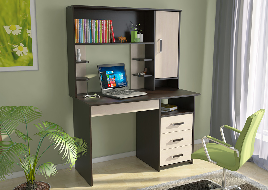Стол Письменный ЛИК-5 -СП-3 + Надстройка ЛИК-5 Надстройка для стола ПСК-3/6 Венге/Дуб Молочный (Ш-1150 × В-1966 × Г-570 мм)