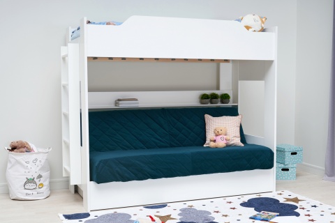 Двухъярусная кровать с диван-кроватью синий / белый