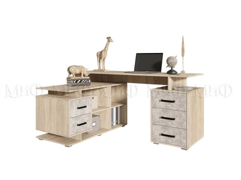 Компьютерный Стол Нидерланды №1 Дуб Сонома/Бетон /Ш-1500 x В-750 x Г-554 мм + Малый стол Ш-1200 x В-588 x Г-490 мм